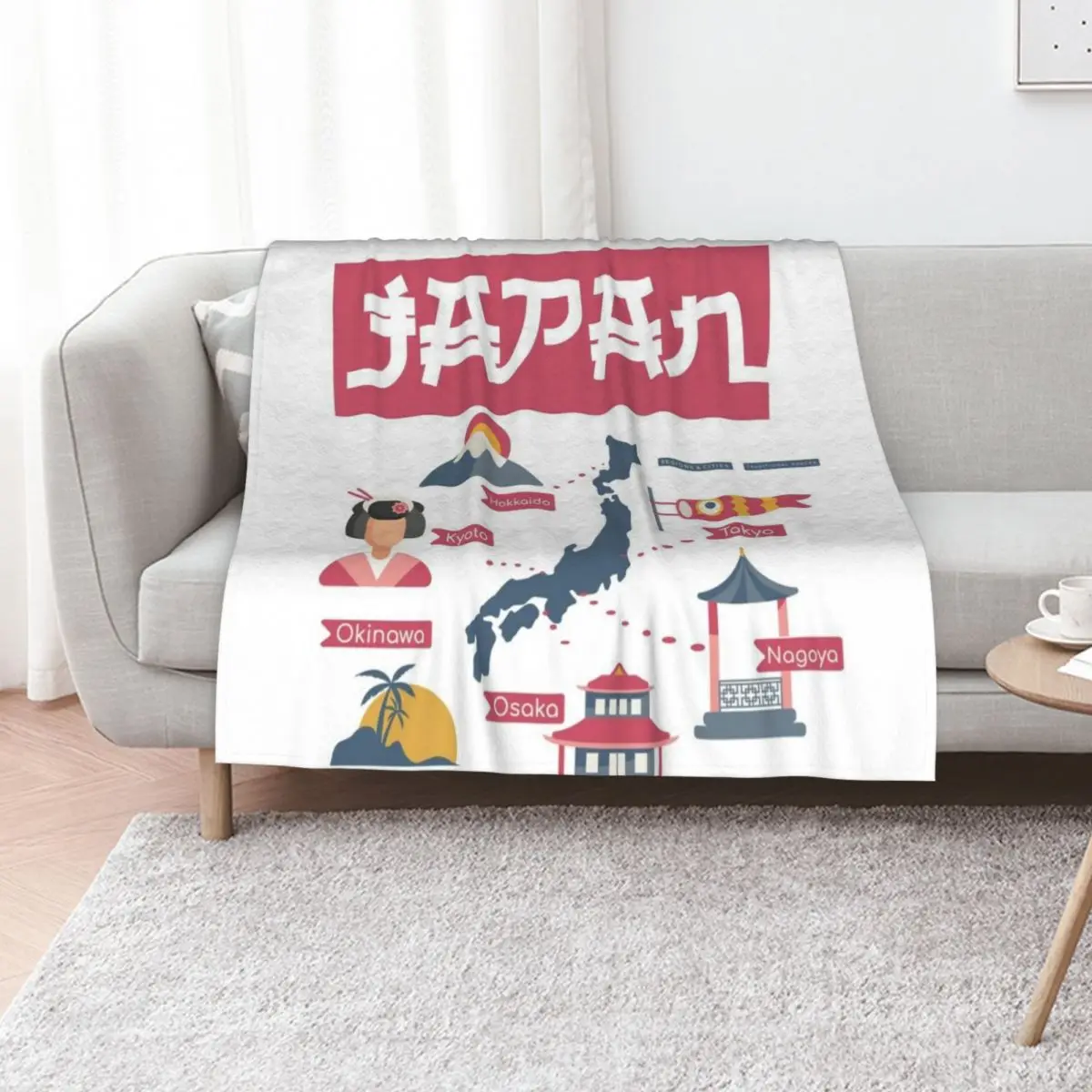 

Japan Map Guide Throw Blanket Vintage Tourist Luxury St Retros Blankets