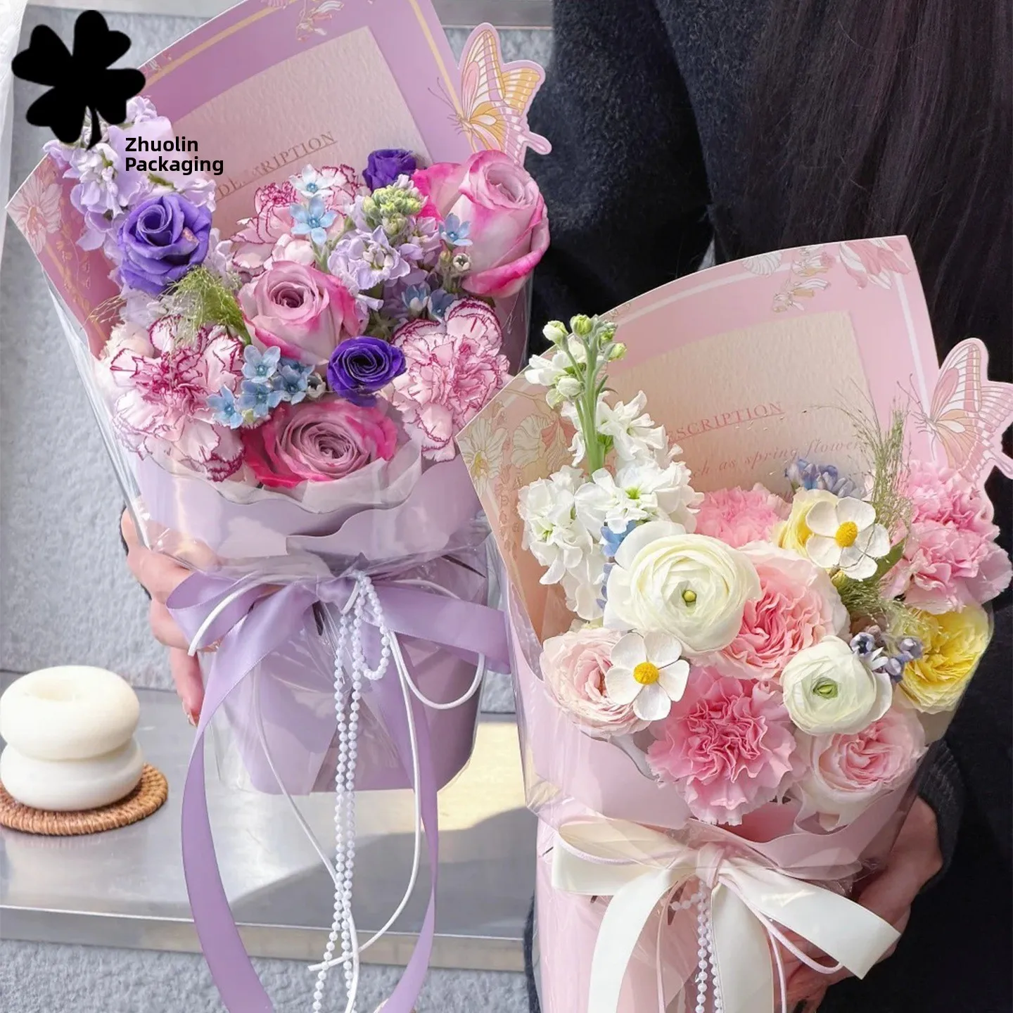 Handmade Flower Bouquet Wrapping Paper One-Piece Simple Convenient Goddess Flower Message Tool Creative Pattern Short Sleeve ...