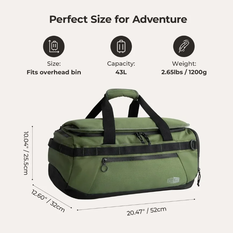 BAGSMART 43L Duffle Backpack 3-in-1 Convertible Water-Resistant Travel Carry On Bag With Laptop Shoe Compartment