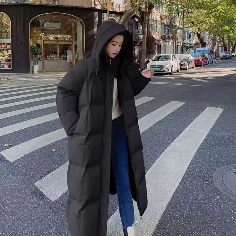 Jaqueta de puffer longo para baixo feminina, tamanho grande, coreana, casacos de penas, rosa, inverno, 2023