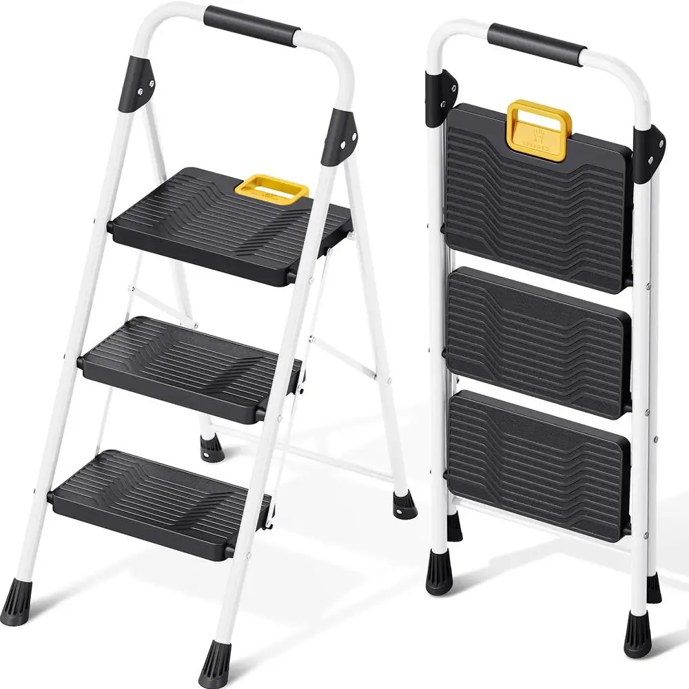 Folding Ladder 800lbs Capacity Step Stool Safety Lock Non-Skid Pedals Handrail Lightweight Household Stepladder Home Office