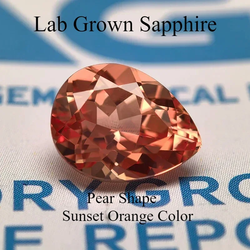 

Lab Grown Sapphire Pear Shape Sunset Orange Color VVS1 Charm Beads for Diy Jewelry Making Necklace Selectable AGL Certificate