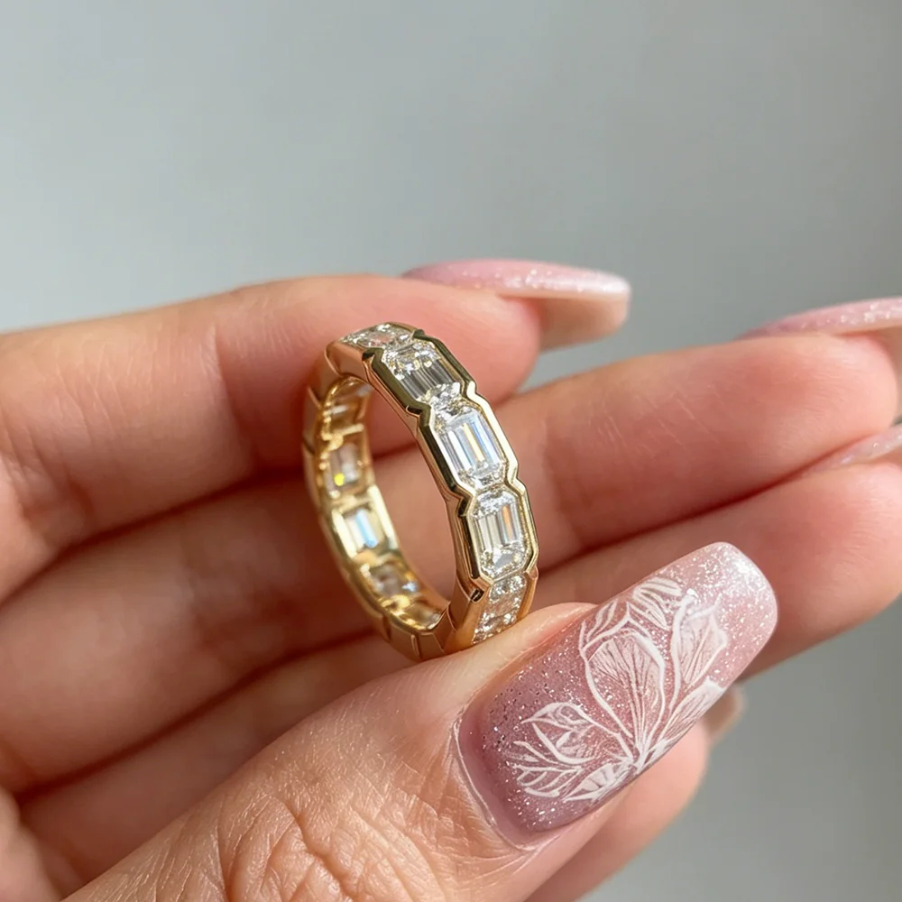 Emerald Cut Moissanite Eternity Band Ring - 925 Sterling Silver