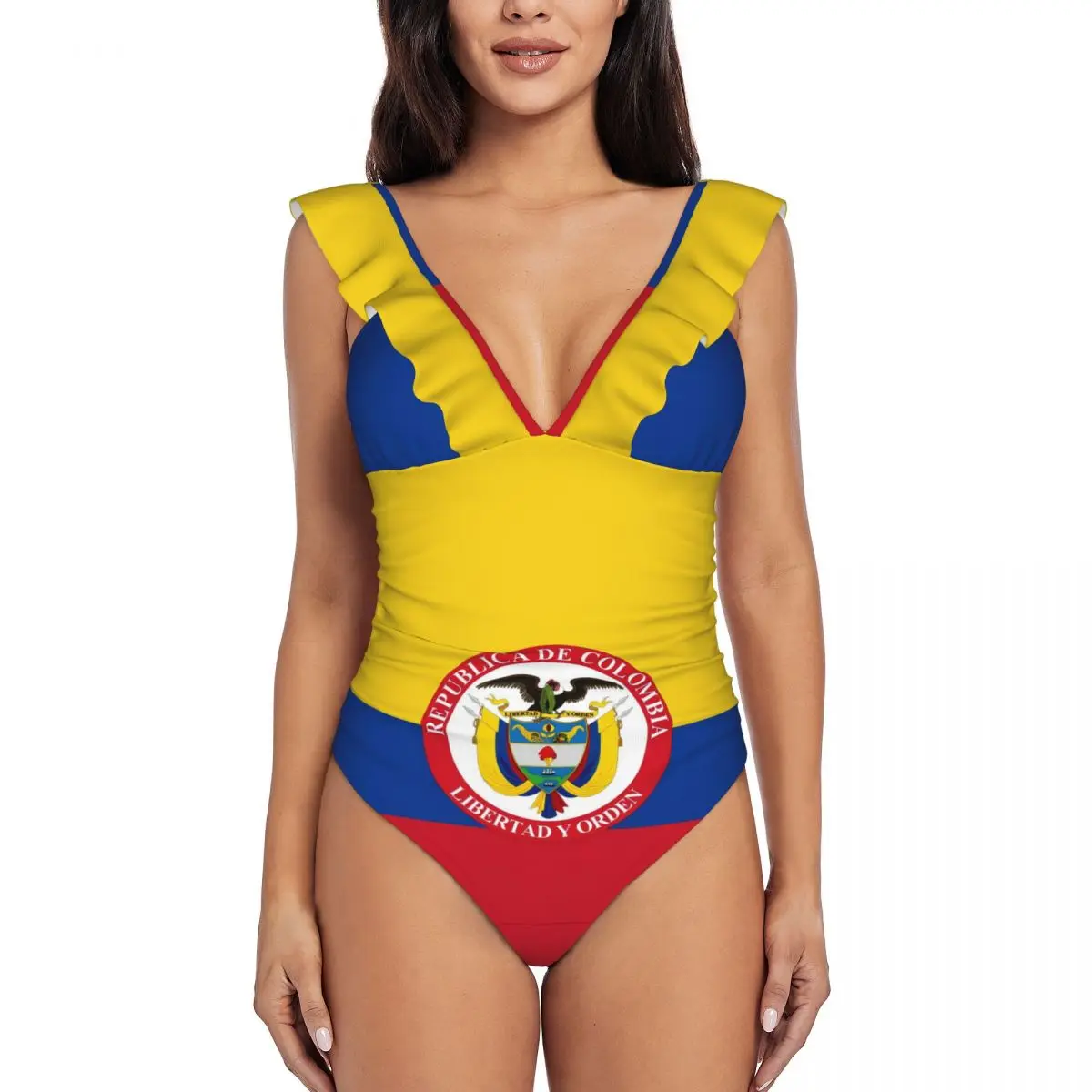 Ruffle 2024 Women Sexy One Pieces Swimsuit The President Colombia Flag Swimwear Female Bathing Suit Beachwear