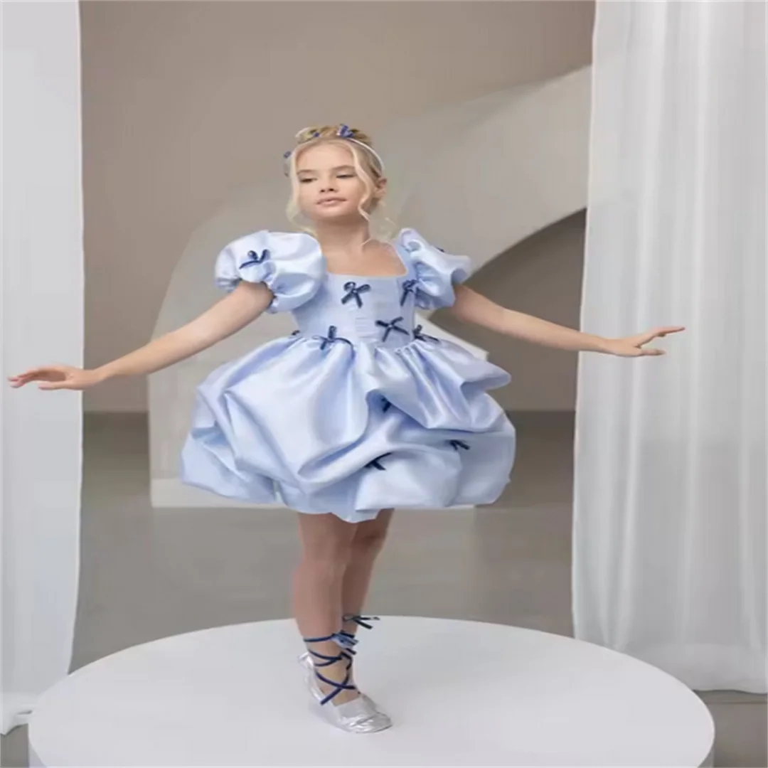 فستان فتاة الزهور باللون الأسود والأحمر مخصص للأميرة وأعياد الميلاد وحفلات أعياد الميلاد للفتيات الصغيرات فستان التواصل الأول