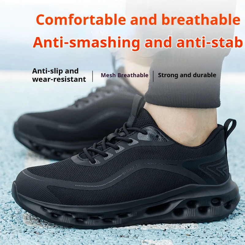 Men's Steel Toe Safety Shoes Anti-Smash Puncture-Proof Lightweight Breathable Work Boots with for Outdoor Construction Sneakers