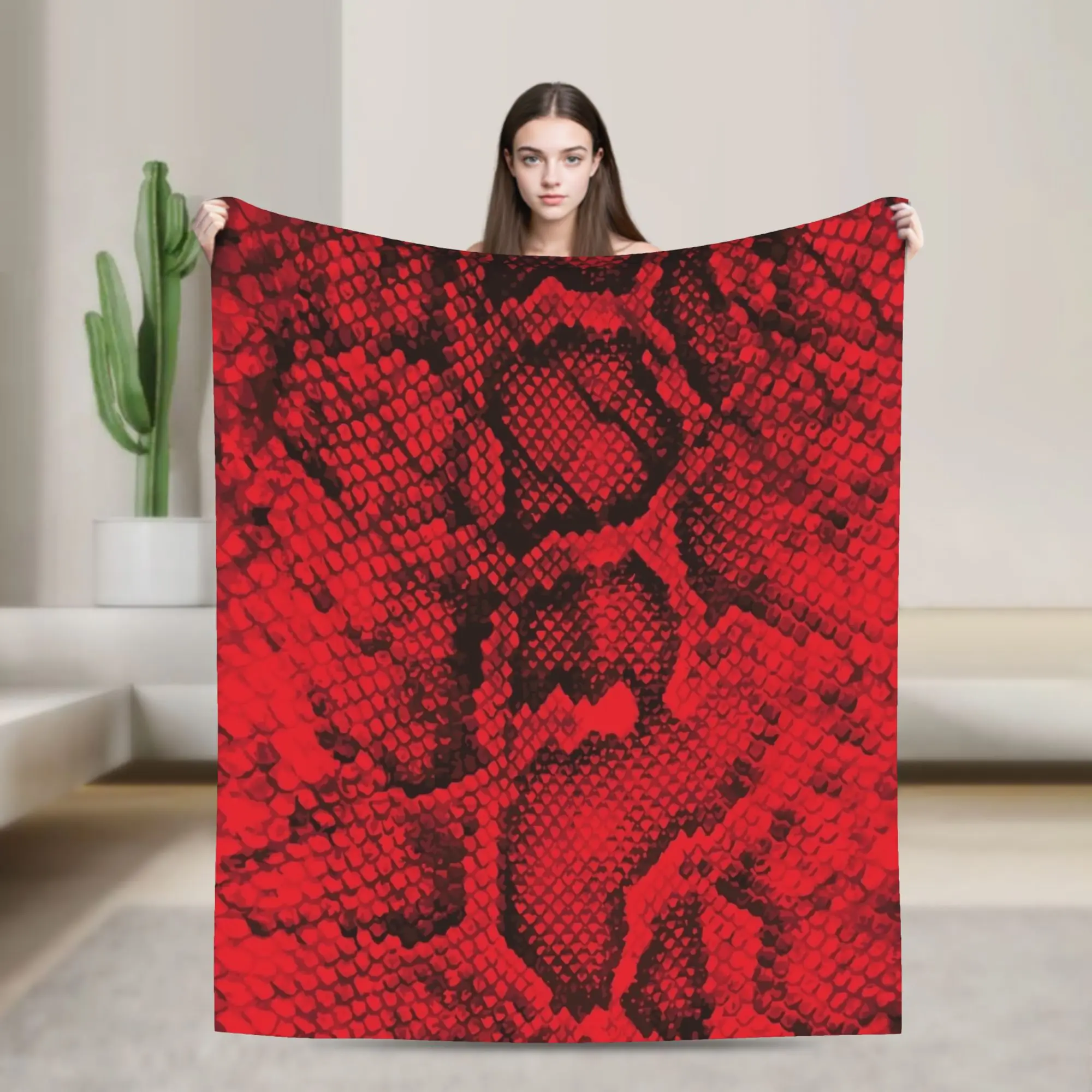 Red Snakeskin Flannel Blankets  Soft Throw Blanket for Living Room Travel Aesthetic Bedspread Sofa Bed Cover