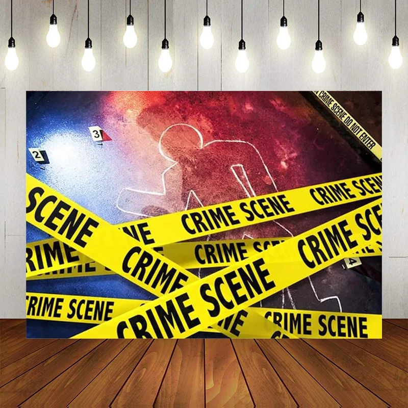 Crime Scene Photography Backdrop Caution Barricade Tape Background Decorations Halloween Party Photo Banner