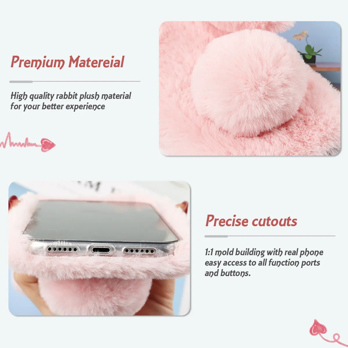 Phone Shell Compatible 12 Mini 5.4 Soft Bunny Ear Warm Cover Mobile Protective Cell Phone Case Winter 12 Mini view 4