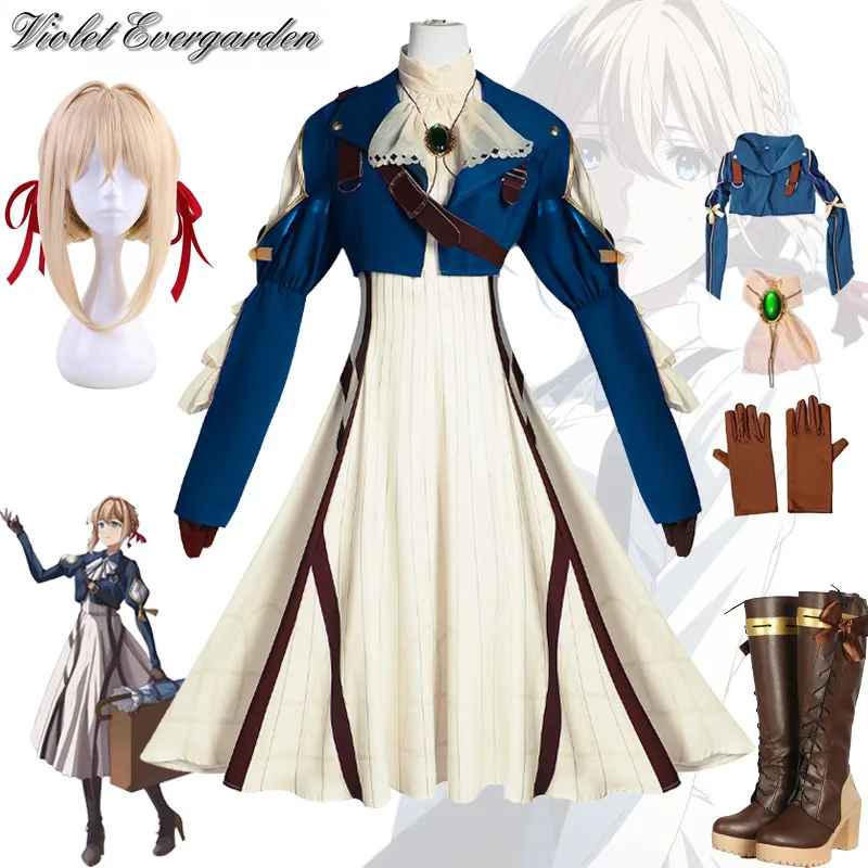 

Violet Evergarden Cosplay Costumes Anime Maid Suits Wig Shoes Outfits Halloween Party Role Play Uniform Full Set Dress for Women