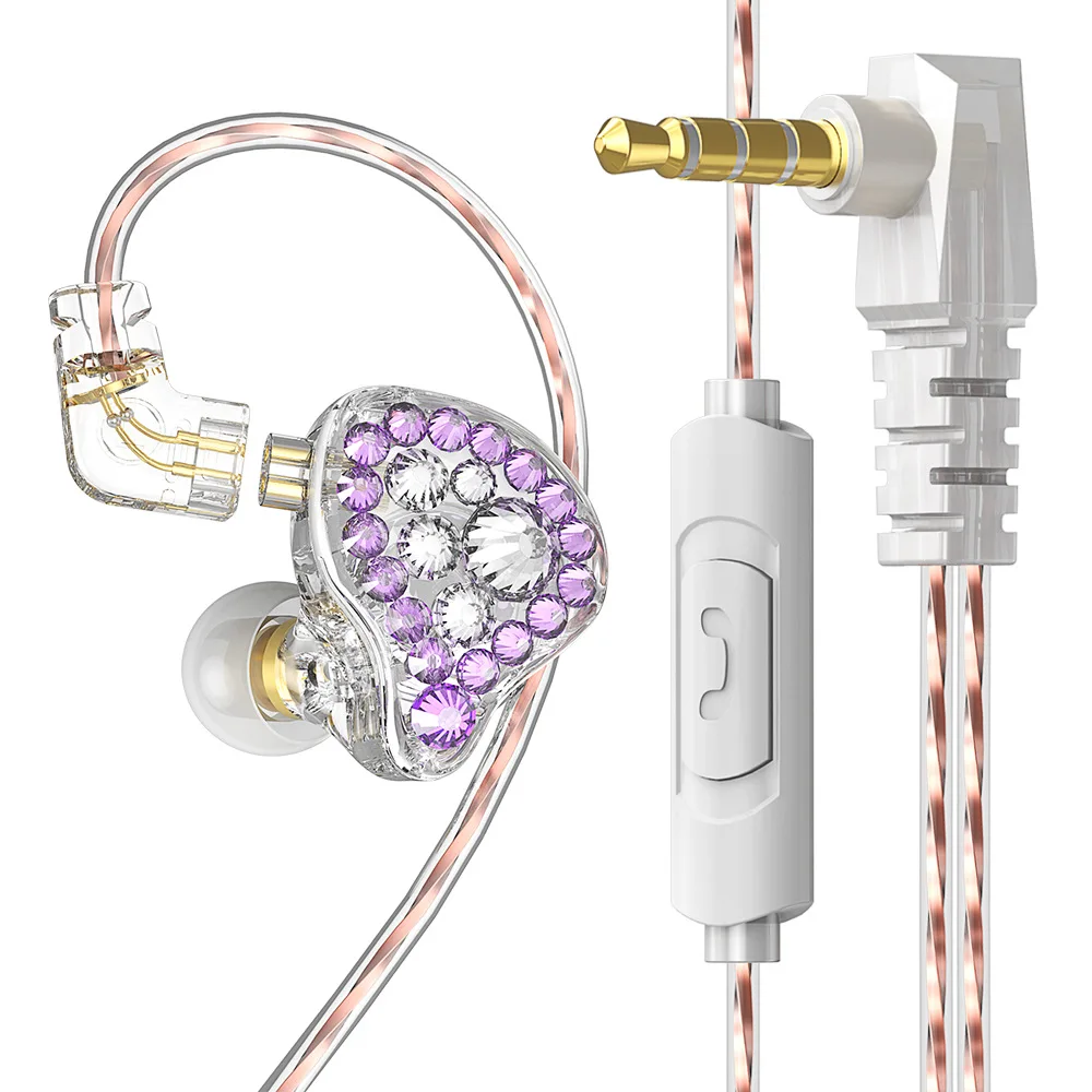 FENGRU Q2Pro In Ear Monitor Headphones Girls Diamond Encrusted HiFi Earphone Return 3m Exchangeable Cable Mobile Computer 3.5mm