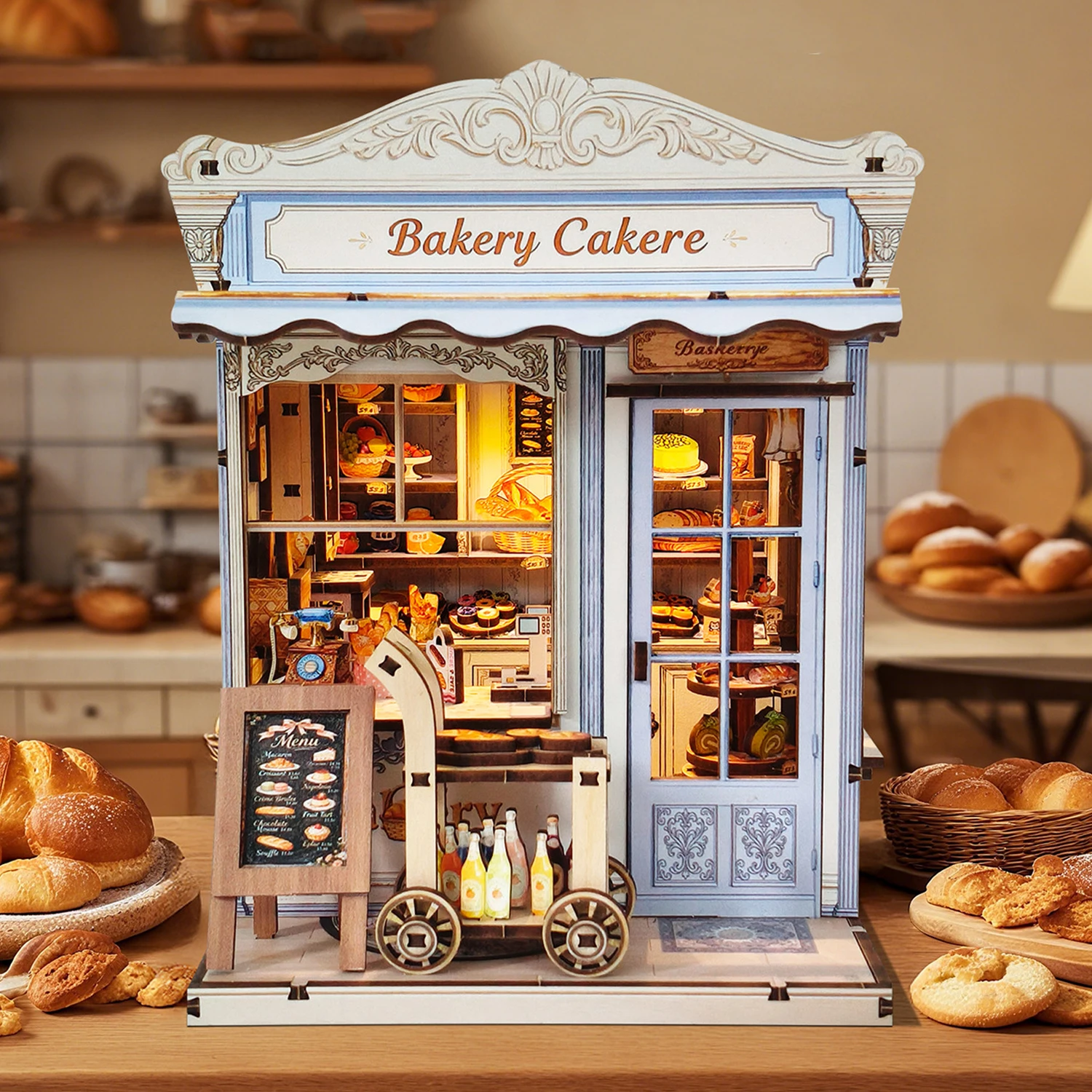 NEW DIY Wooden Bakery Cake Store Casa Figurines Miniatures Assembled Villa for Friends Birthday Gifts Home Decor Crafts