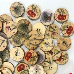 50PC 20-25MM Wooden Round Painted Sewing Button for Clothing Decoration Scrapbook Diy Home Sewing Buttons for Card Making