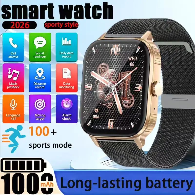 

2026 upgraded smartwatch -1000mAh long batterylifewirelessSOSfunctionover100sports andfitnesstrackersmen'sandwomen'ssmartwatches