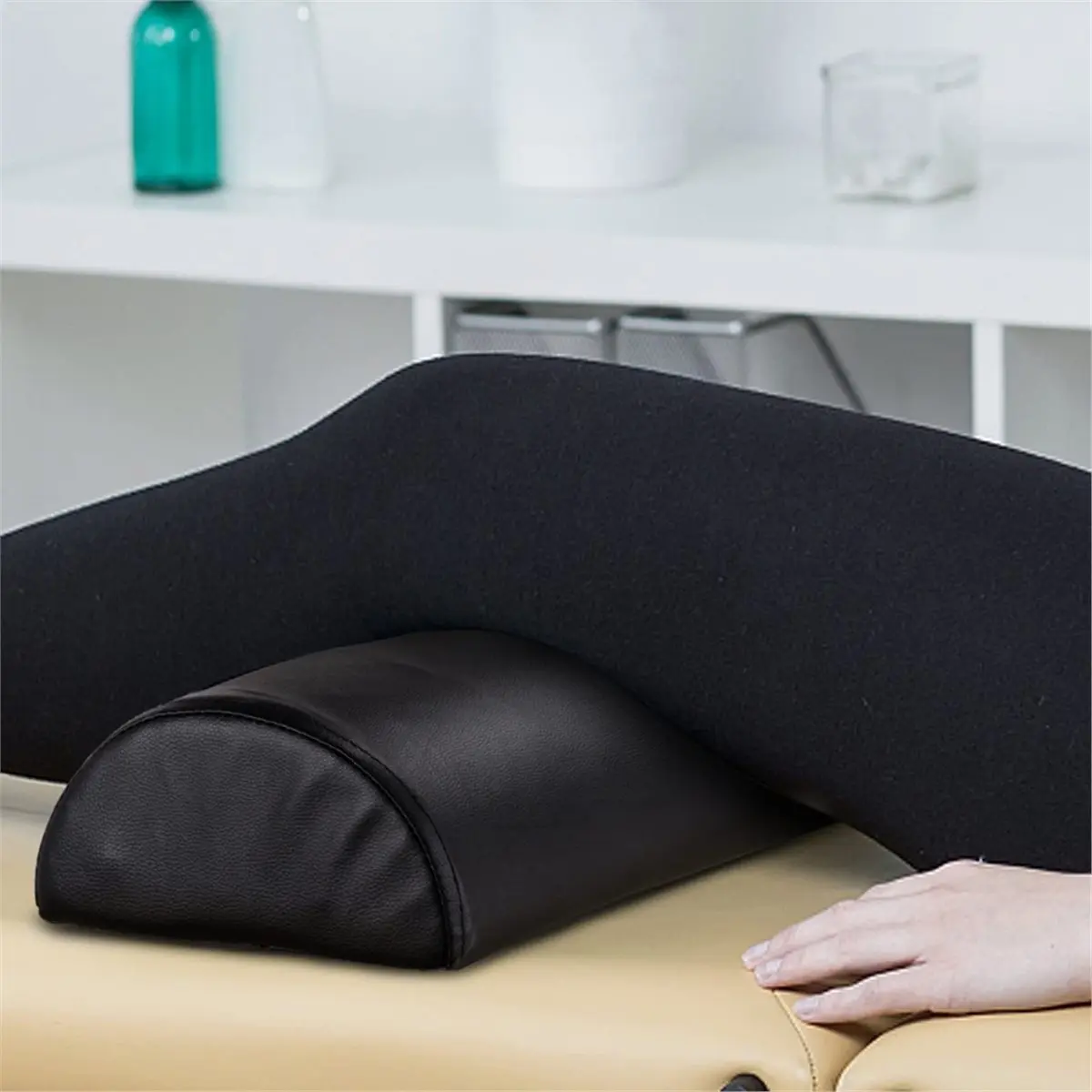 PHONE&GEAR Half Round Massage Table Bolster Pillow with Strap Handle, 15.75 X 7.87 X 4.13 Inch PU Leather Semi-Round Bolster Pi