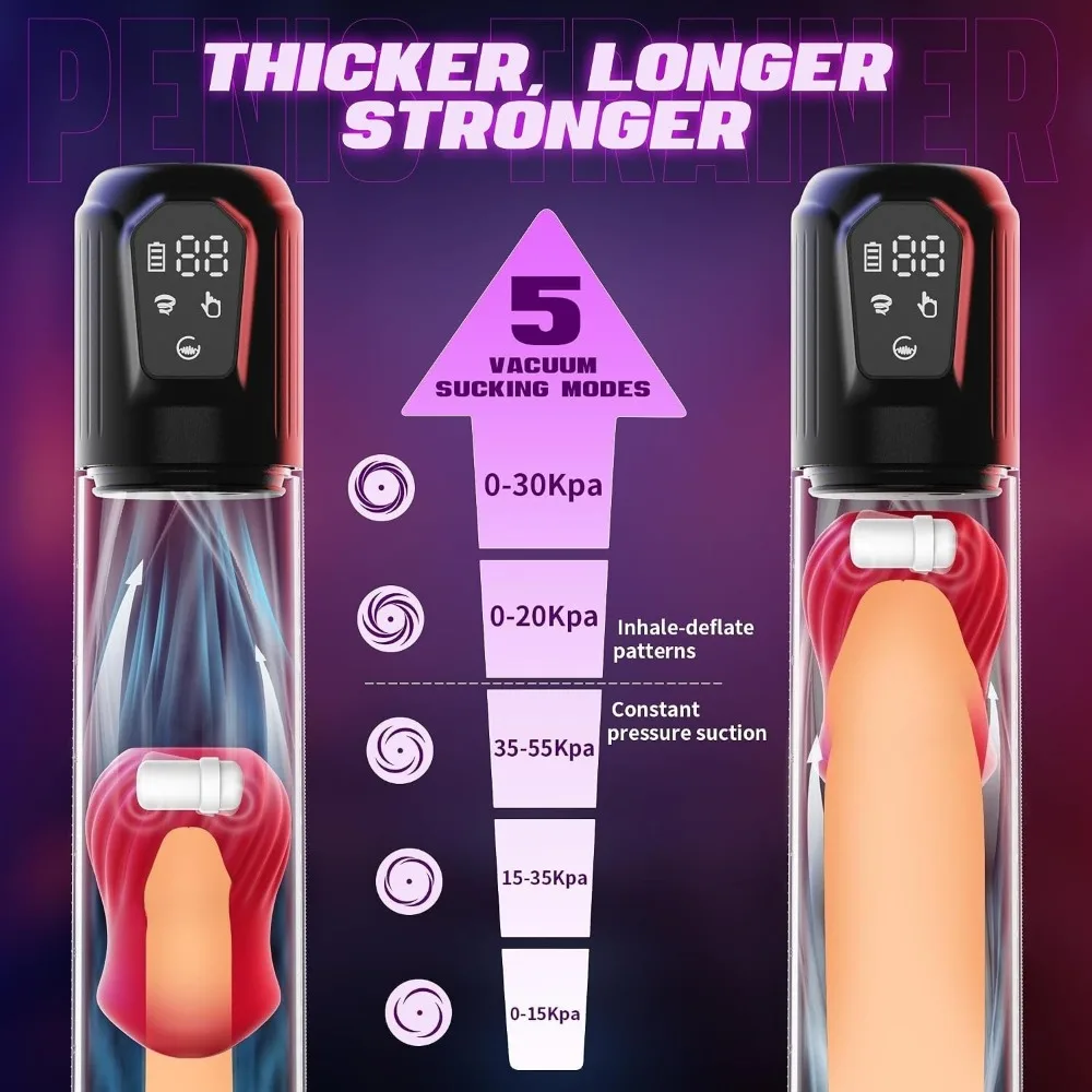 Male Masturbator Electric Penis Pump Enlarger Transparent Visual Male Sex Toy for Men LCD Vibrating Vacuum Suction Glans Trainer
