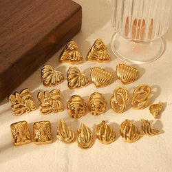 Vintage Stainless Steel Geometric Stud Earrings Waterproof Metal Statement Charm Fashion Retro Personalize Jewelry