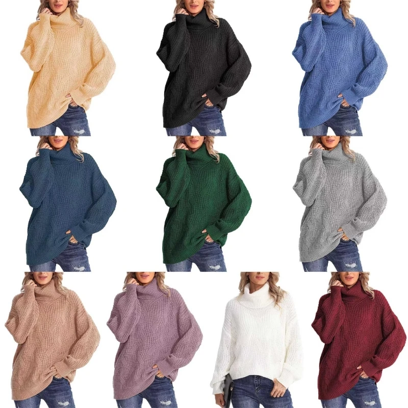 

Women Turtleneck Sweater Twist Cable Knit Solid Pullover High Neck Jumpers Top