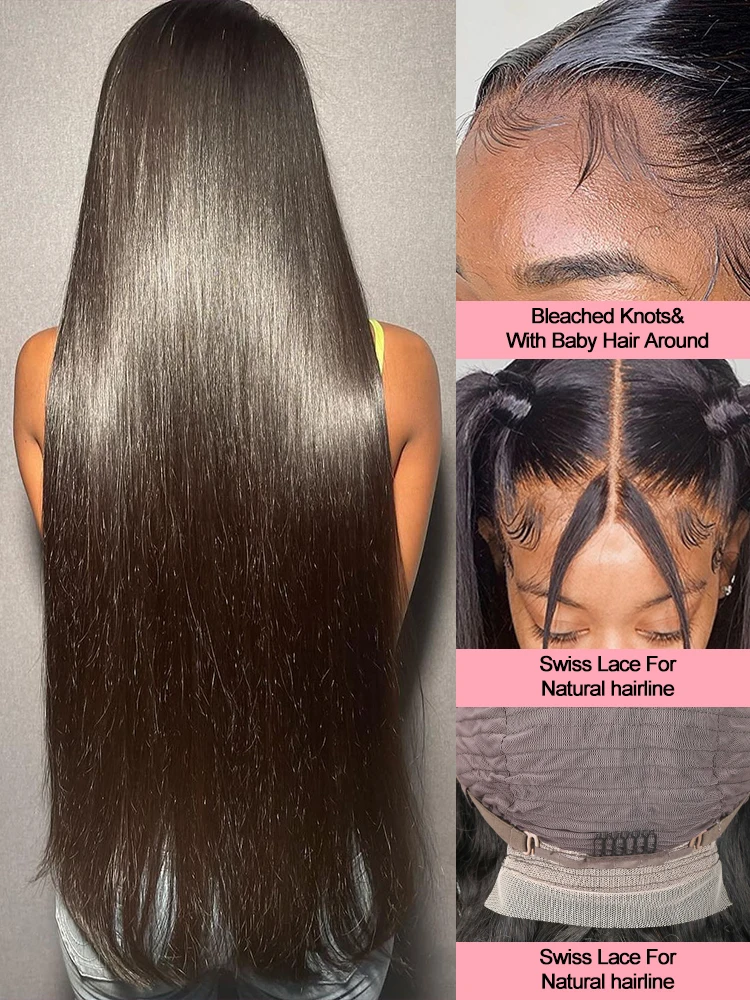 40 46 بوصة 7x5 غلويليس مستقيم الباروكات البرازيلي شعر الإنسان ارتداء والذهاب 13x4 13x6 HD الدانتيل الجبهة الباروكات للنساء 250 الكثافة