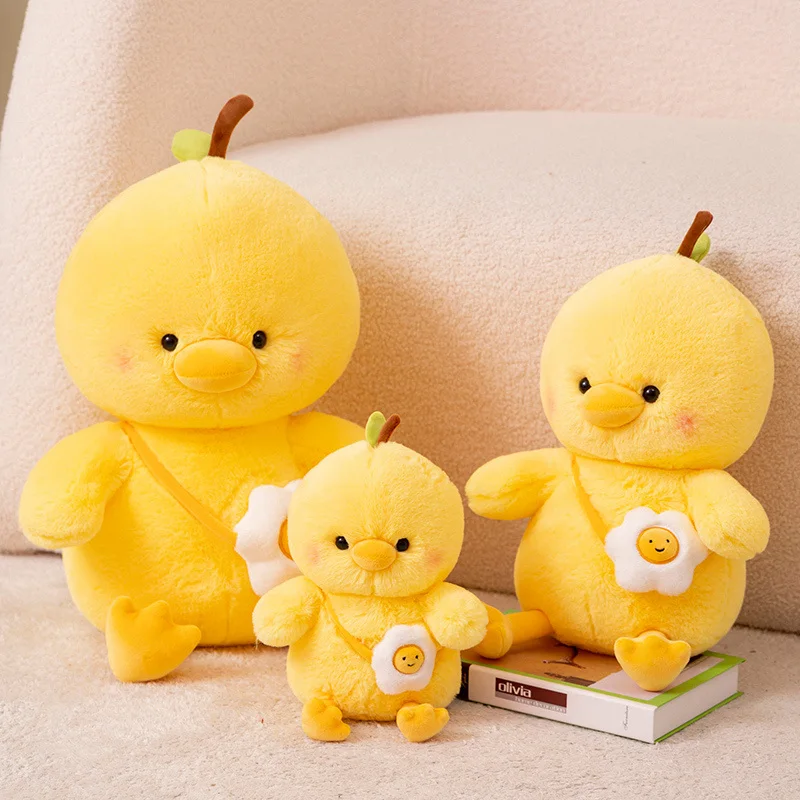 Kawaii Farm Yard Stuffed Animal Chicken Plush Toy Cute Egg Bib Tie Bowknot Decor Yellow Banana Chick Plushies Soft Doll