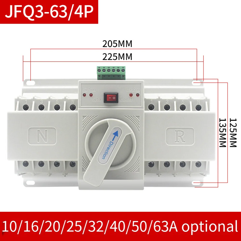 

4P 63A Dual Power Automatic Transfer Switch, AC 400V Automatic/Manual Transfer Circuit Breaker, AC 230V 50/60Hz