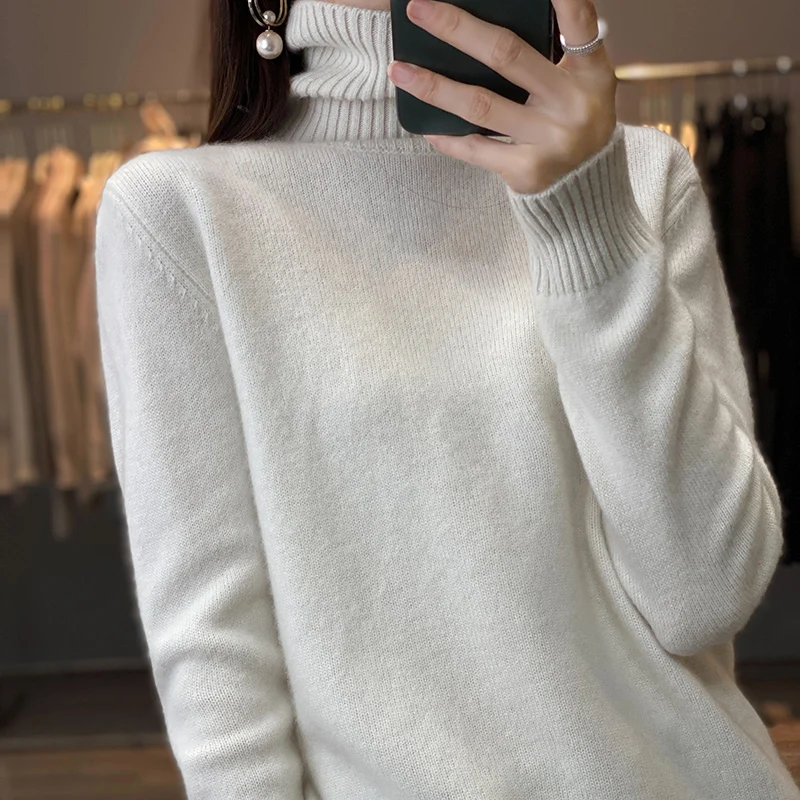 

YSC2024 New Women's Classic Casual Australian Pure Wool High Collar Hoodie Long Sleeve Knitted Pattern High Quality Sweater