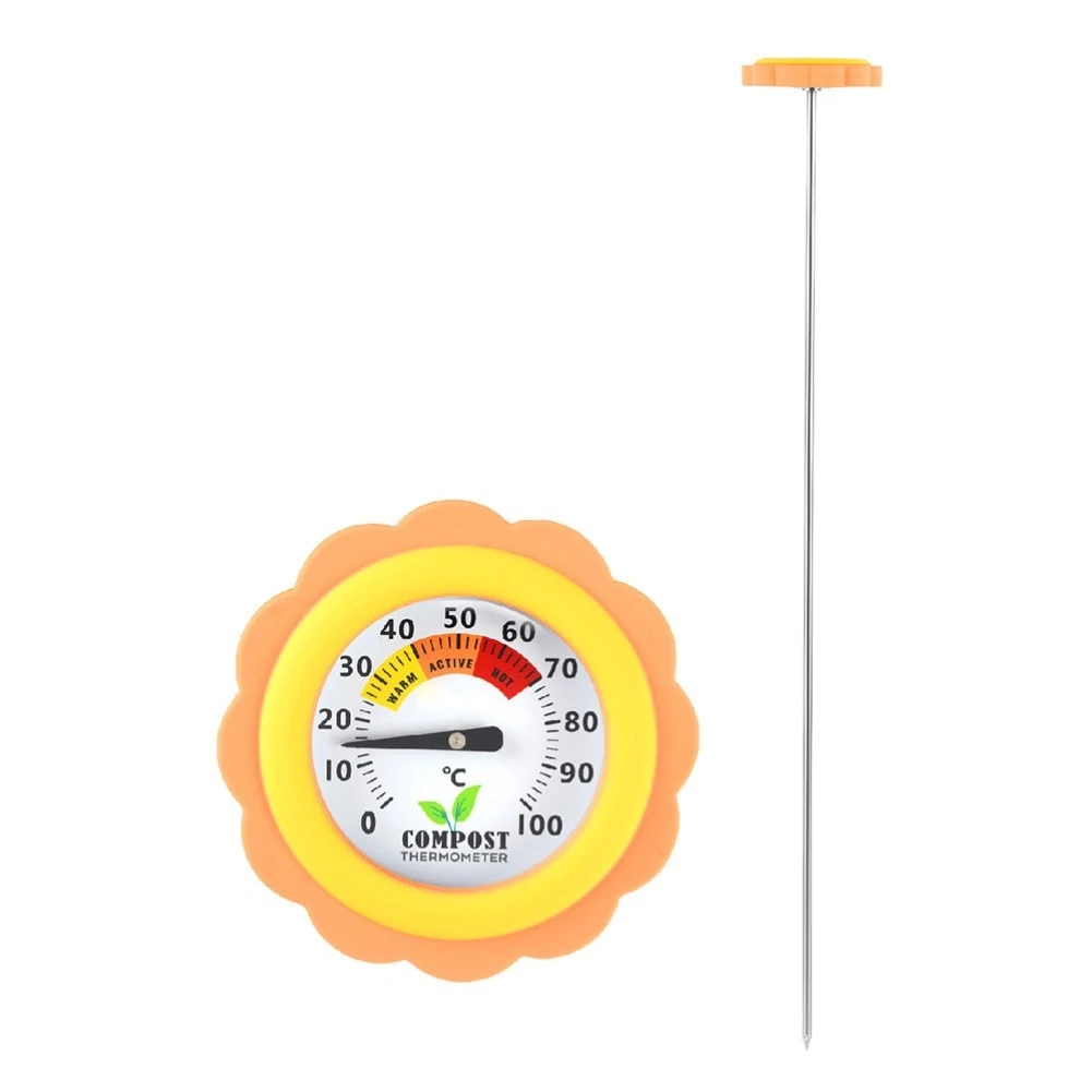 Compost Thermometer for Soil Temperature Measurement Featuring Stainless Steel Construction and Silicone Safety Ring