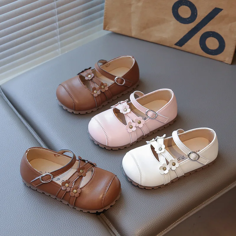 

Туфли из искусственной кожи для девочек, весенне-осенние новые модные туфли принцессы в стиле ретро с цветочным принтом, мягкие нескользящие лоферы на плоской подошве Мэри Джейн, размер 22-31