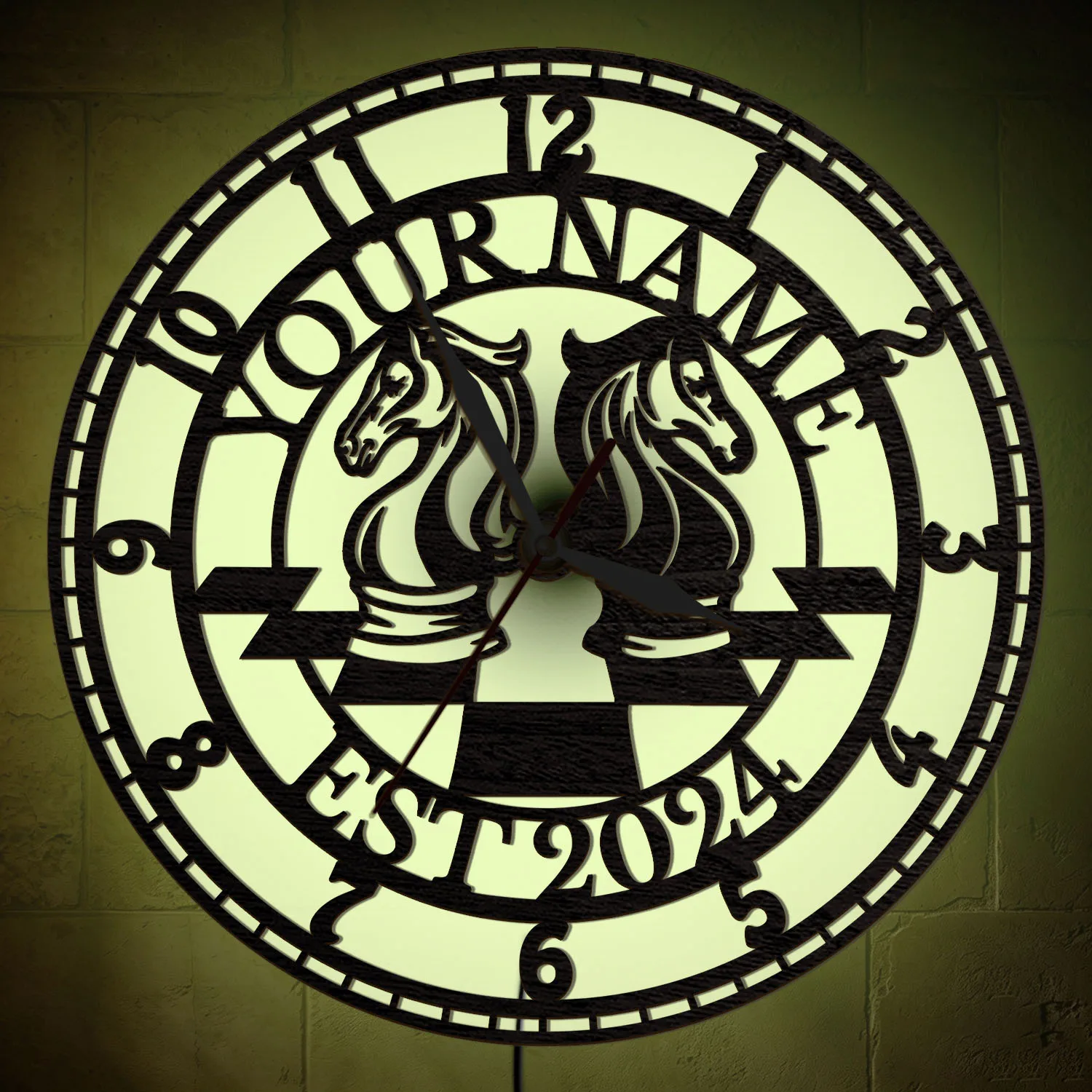Personalized Chess Knight LED Backlight Wall Clock For Study Office Game Room RGB Remote Control Color Changes Night Light Clock