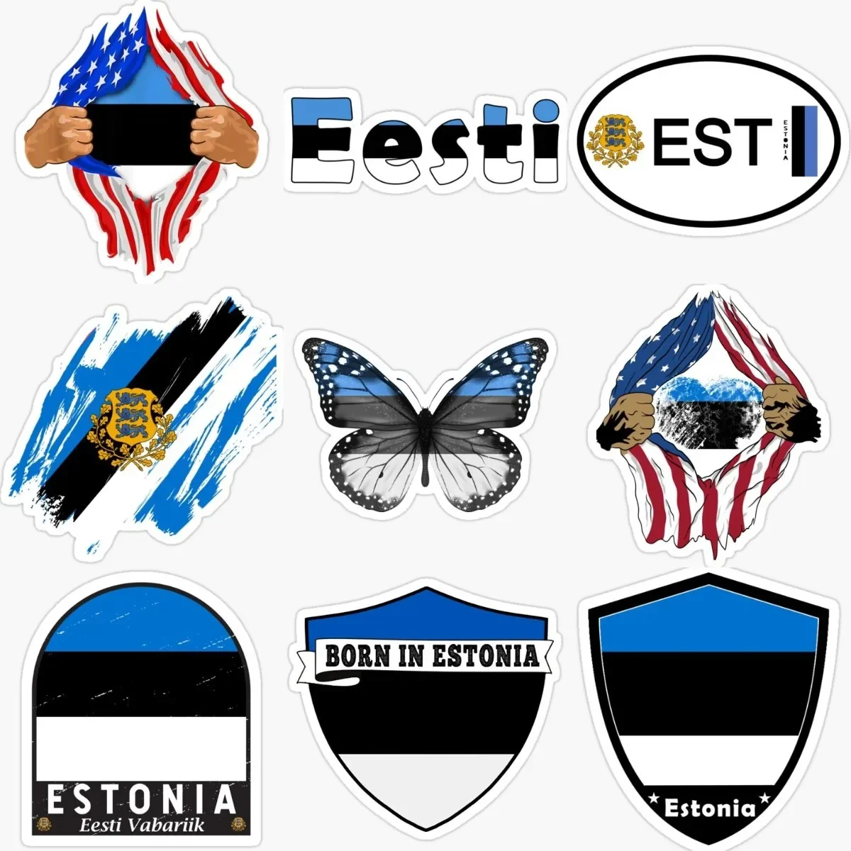 

EST Estonia Flag Emblem Creative Personalized PVC Waterproof Stickers for Decorate Car Van Wall Table Room Off-road Helmet Truck