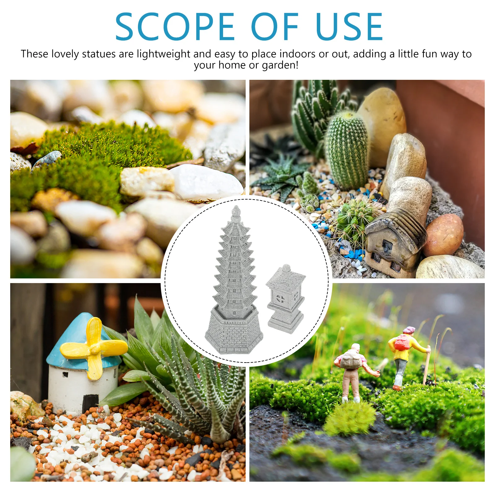 

2pcs Miniature Pavilion Statues Simulation Garden Decor Home Desktop Ornament Bonsai Accessories Landscape Pagoda Outdoor Indoor