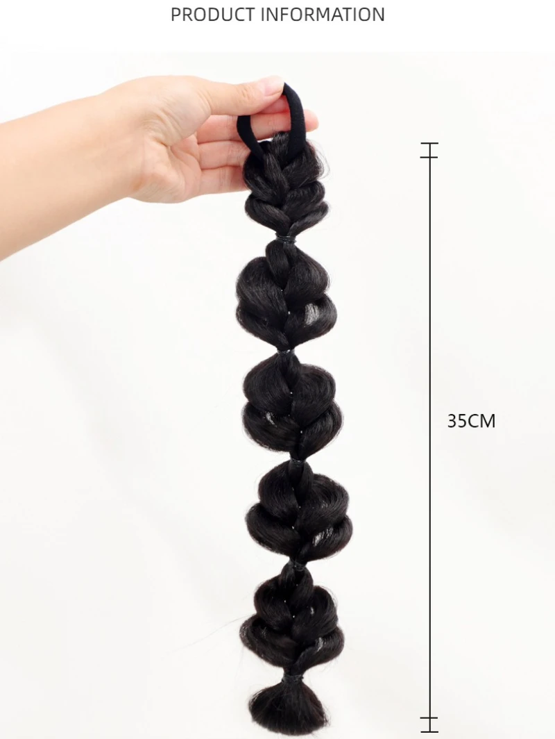 Peruka z syntetycznymi warkoczami typu bubble braid, długa peruka z warkoczami z gumkami do włosów dla dziewcząt, naturalne warkocze typu lantern braid.