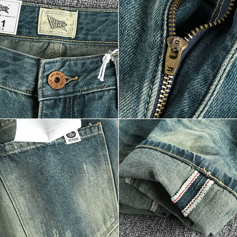 Schwere Wäsche hängen Färben alte Vintage Jeans Männer drei dimensional geschnitten schlanke kleine gerade Jugend Trend hose
