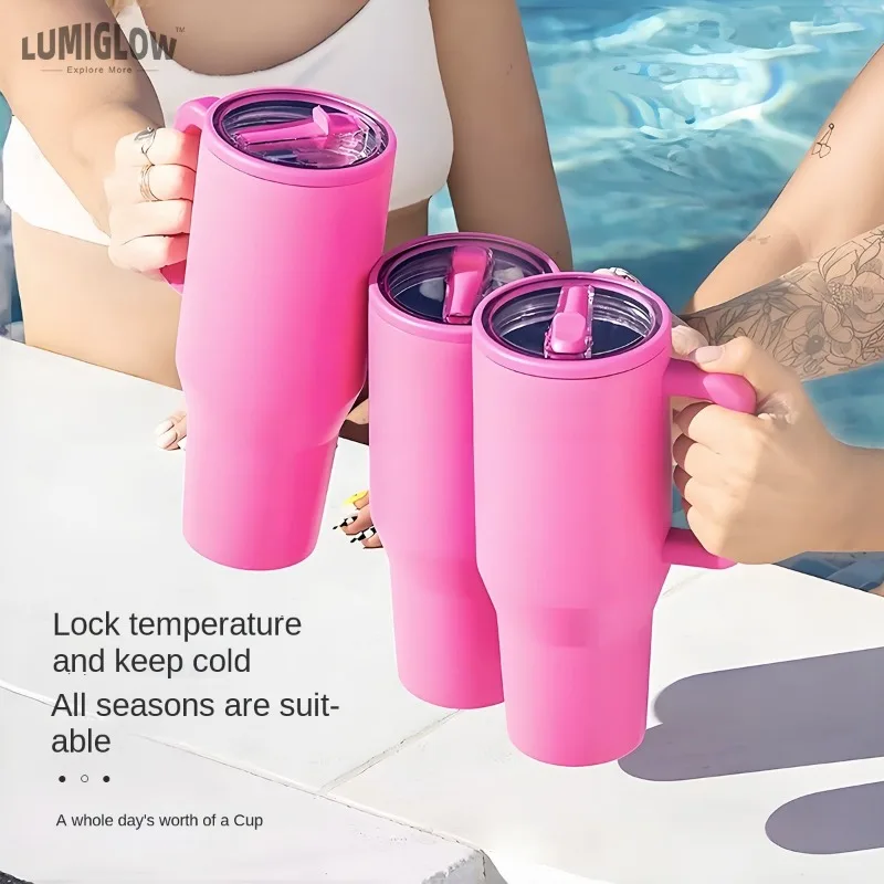 New 40OZ car cup stainless steel double-layer insulation and leak-proof folding straw ice cup