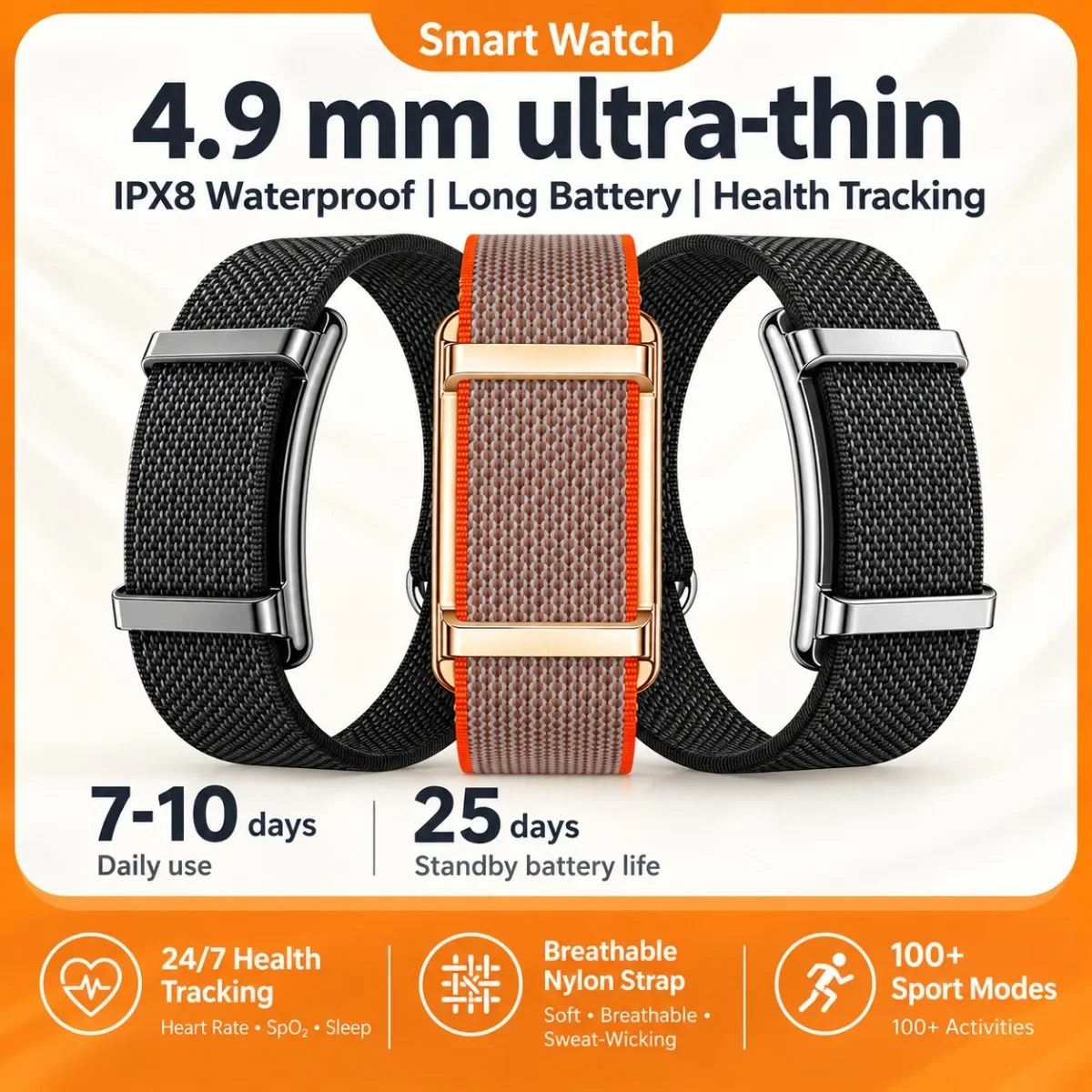 2026 New Screenless Sports Smart Watch: 5.0mm Ultra-thin Health Monitoring Sleep Monitoring Multiple Sports Mode Smartwatch