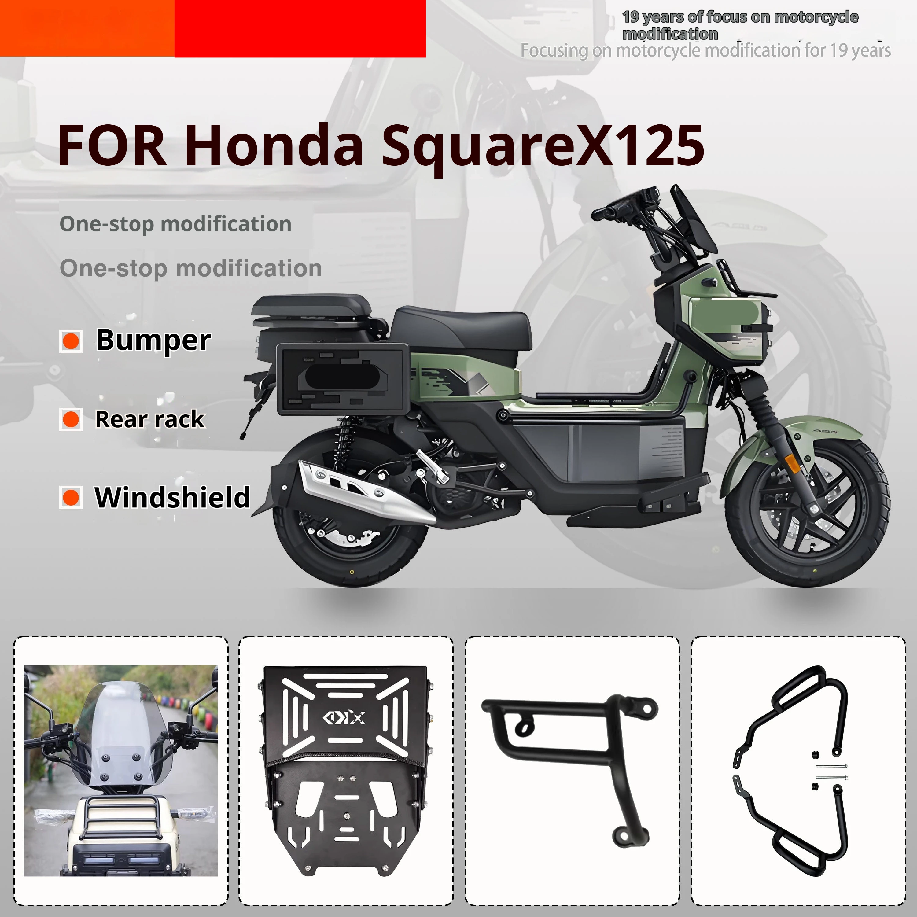 Motorcycle 33 CM Clear Chest‑Height Front Windshield Windscreen for Honda Square X125  Modification Parts
