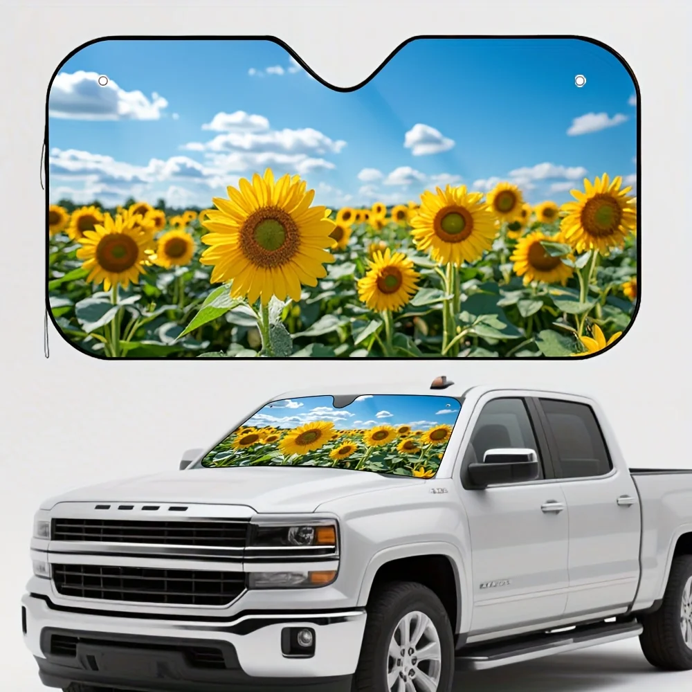 1pc Sunflower Symphony Car Sun Visor - Vibrant Sunflower Field Design, Easy To Reduce Direct Sunlight, Enhances Driving Comfort,
