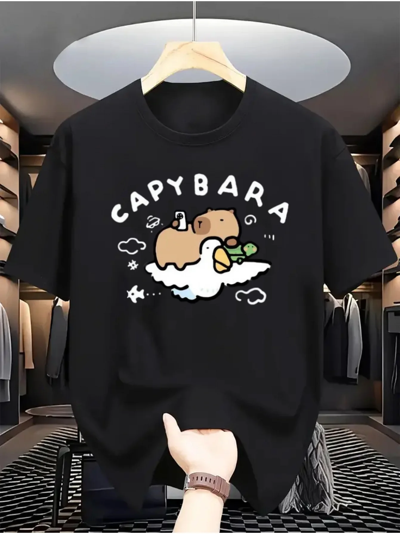 

Мужская повседневная футболка с капибарой, удобная хлопковая футболка с коротким рукавом, повседневная футболка с причудливым принтом, футболка с капибарой