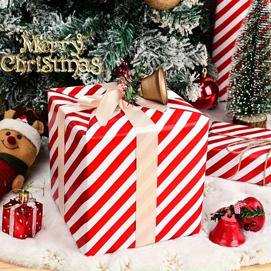 Red and White Striped Wrapping Paper - 17.3x118 Inches, Christmas, Birthday, Party - Classic Candy Cane Pattern, Bulk Festive