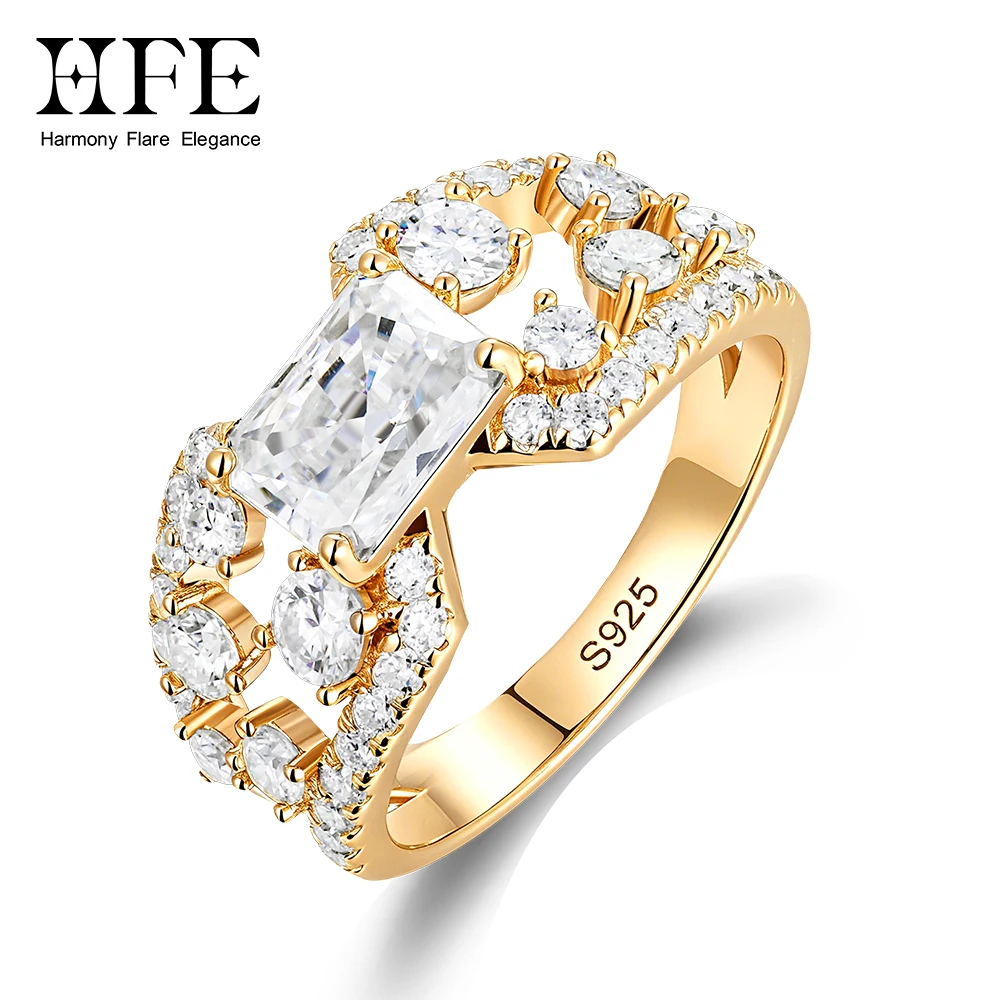 HFE 14K Gold Plated Moissanite Ring Luxury Hollow Design D Color VVS1 Lab Diamond Engagement Ring for Women Party Bridal Jewelry