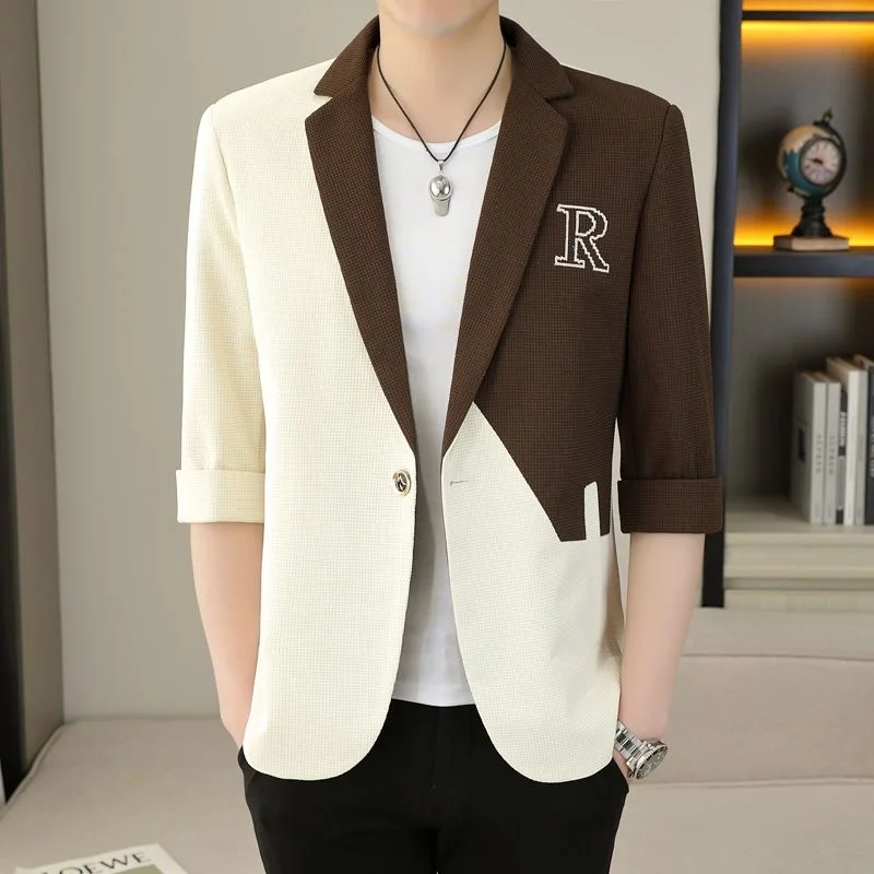 64 Men's three-quarter sleeve suit jacket Trendy groom's suit