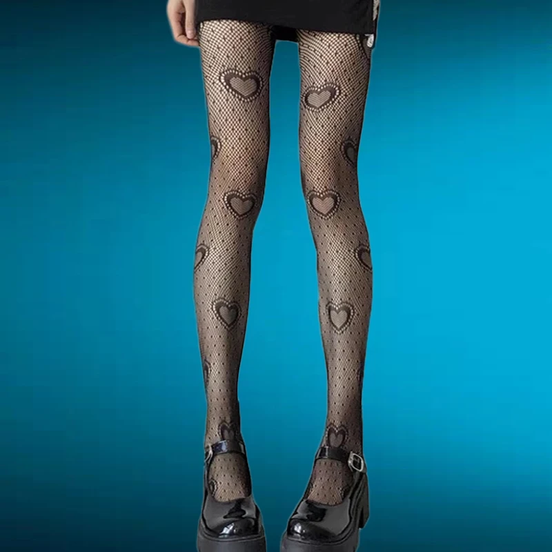 Gothic Black Fishnet Stockings Tights Women Sexy Nylon Sheer Pantyhose Lolita Hollow Spider Web Floral Lace Pantyhose Plus Size