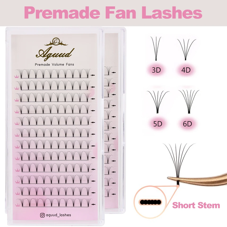 

AGUUD 3D/4D/5D/6D Short Stem Premade Volume Fan Lashes Premade Russian Volume Fan Eyelash Extension Short Base Faux Mink Lashes