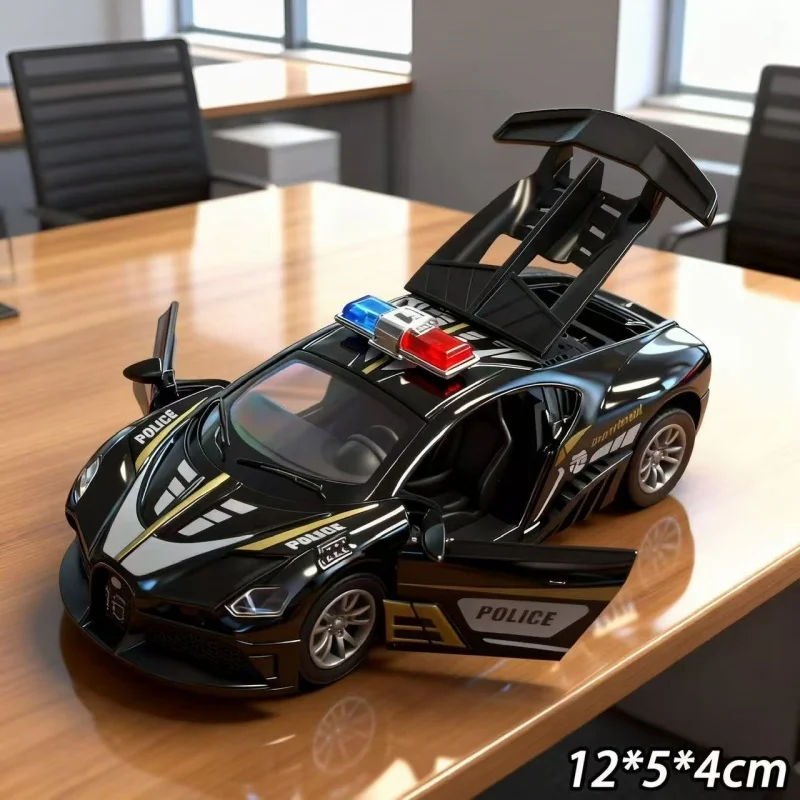 1/36 Die-Cast Police Car Model, Open the Door to Pull Back the Metal Car, Decorative Collectible Model view 3