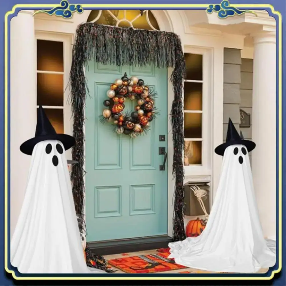 

A56P-2 Packs Halloween Ghost Decorations Outdoor Light-Up Standing Ghost With Witch Hat Spooky Ghost Figure With Remote