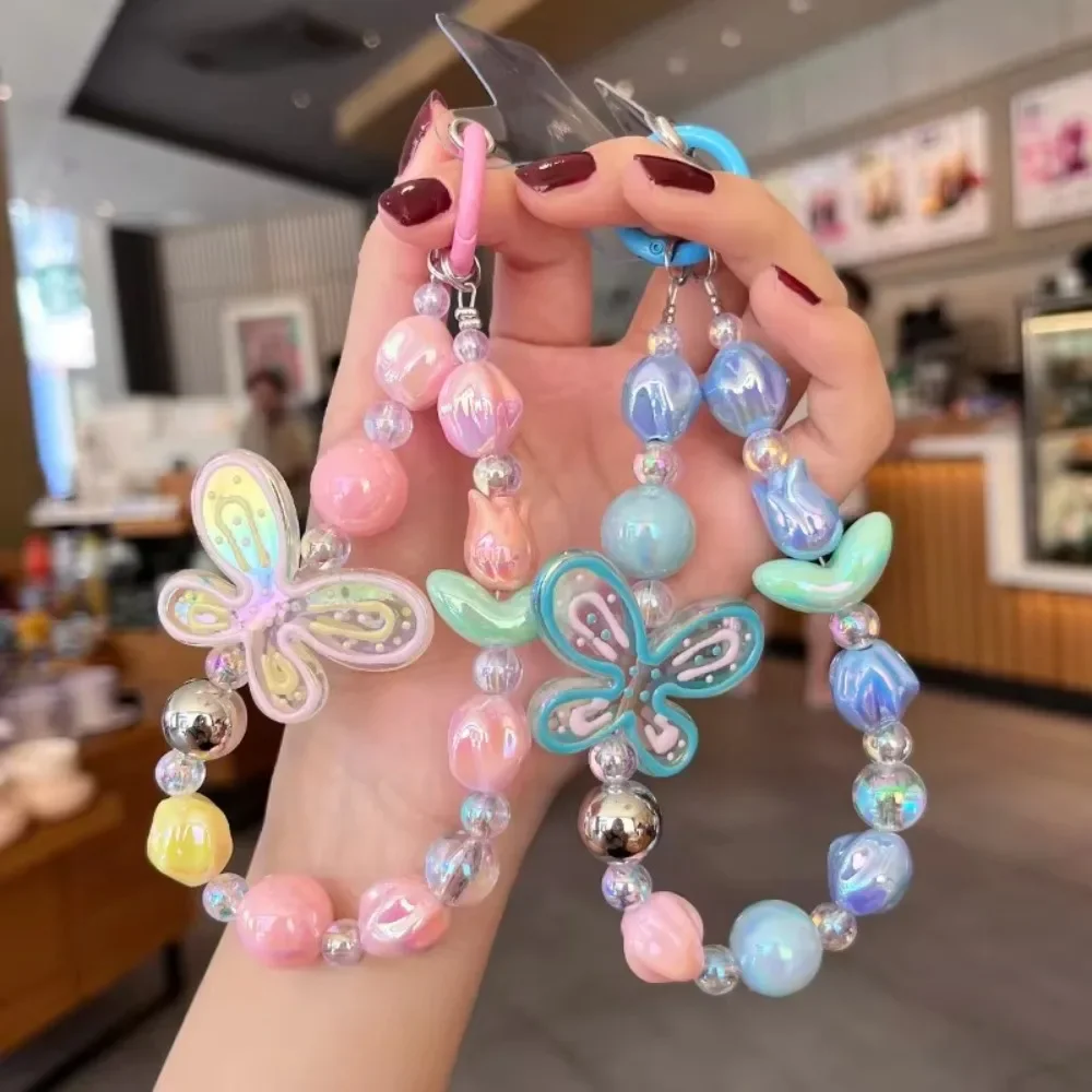 

Durable Tulip Phone Charm Strap Graffiti Butterfly Acrylic Purse Bag Pendant Phone Lanyard