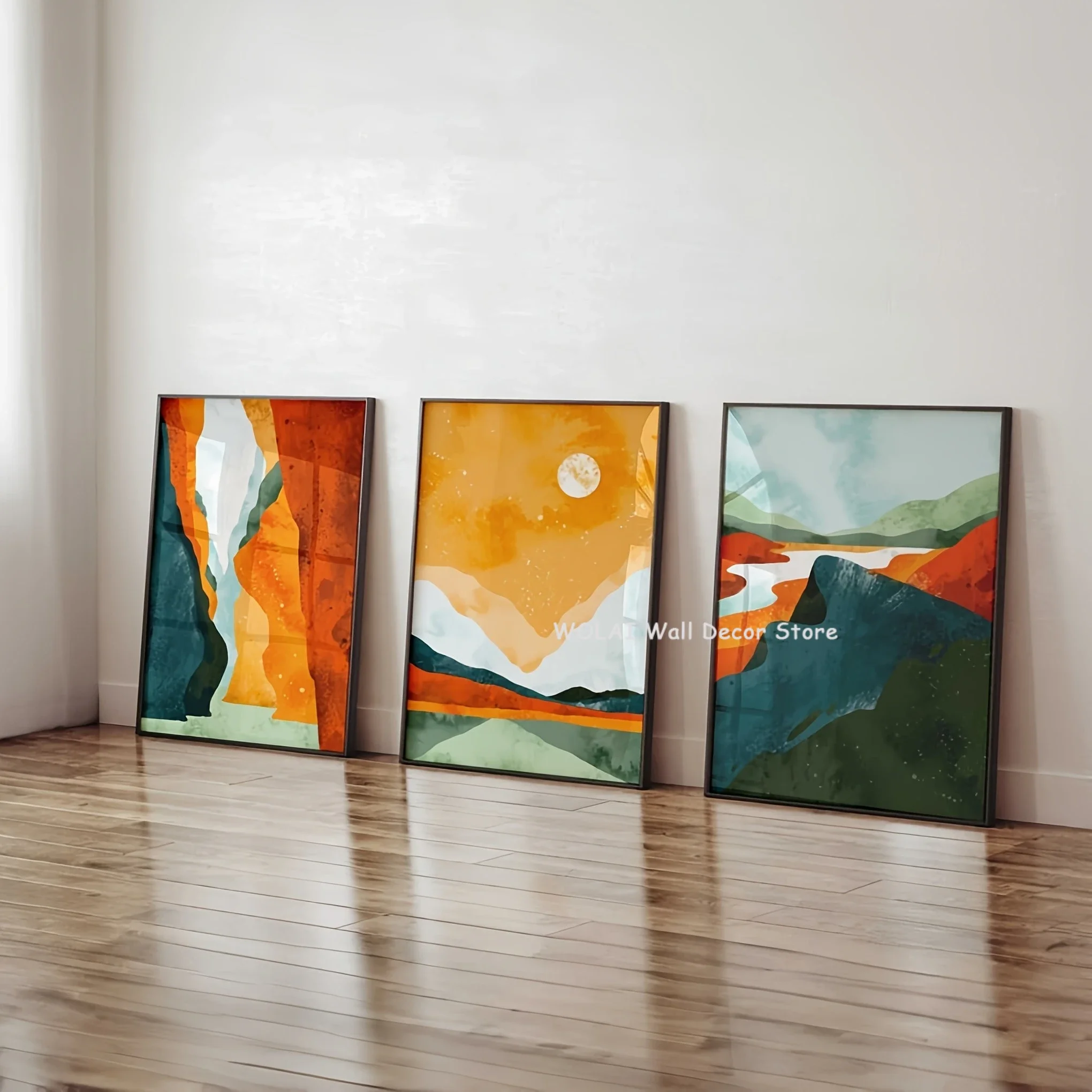 3 teile/satz Böhmische Sonne Berg Illustration Leinwand Poster Abstrakte Geometrische Wand Kunstdrucke für Moderne Wohnzimmer Wohnkultur