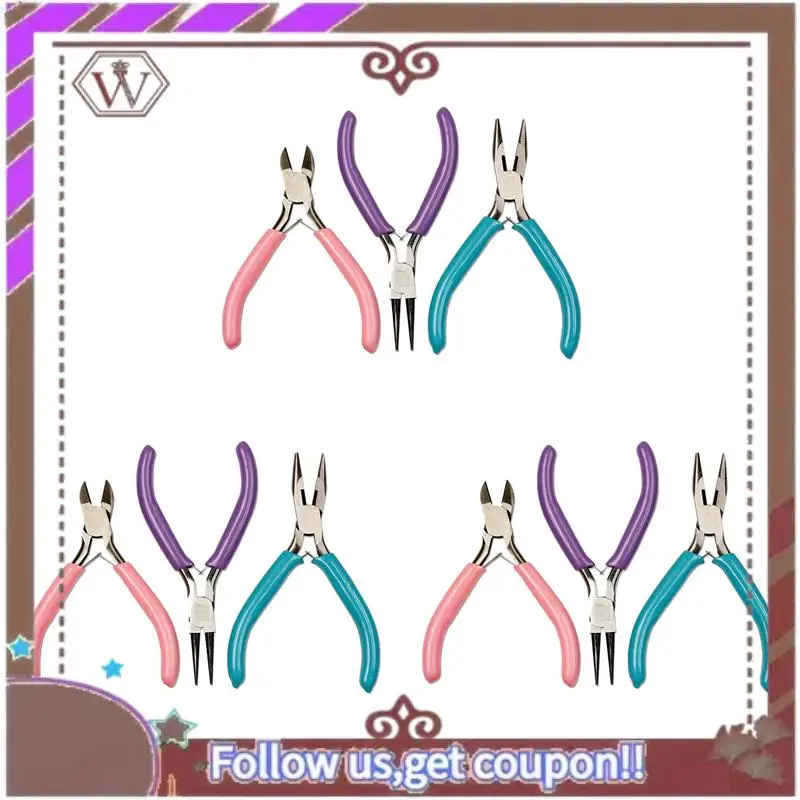 

(New)-9Pcs Diy Craft And Jewelry Tool Pliers Chain Nose Plier Cutter Plier Round Nose Plier For Beading Jewelry Making