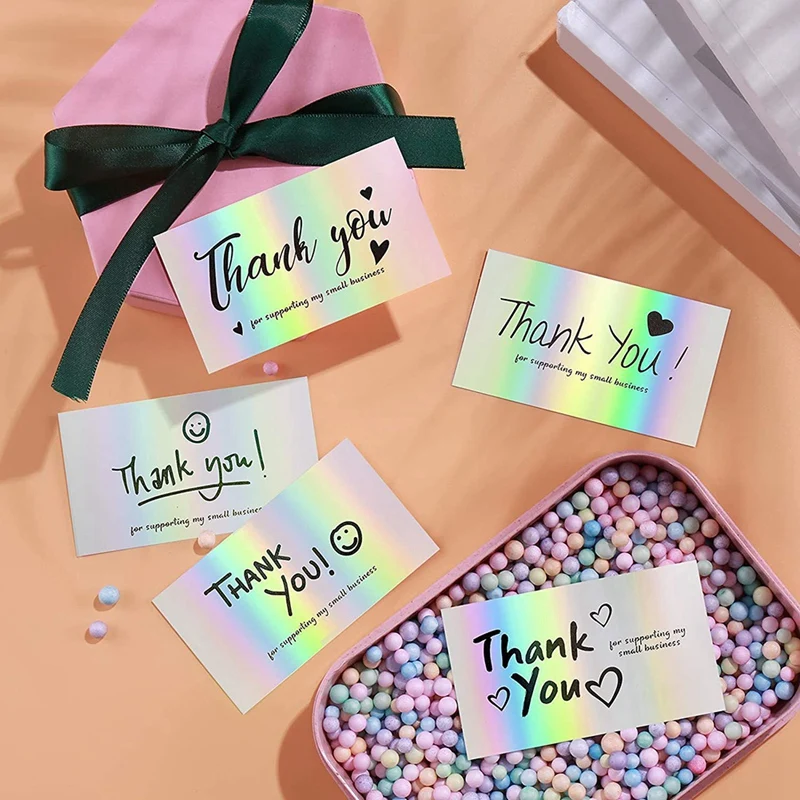 300Pcs Thank You Cards Small Business,6 Styles Thank You For Supporting Cards Notes Holographic Thanks Greeting Cards