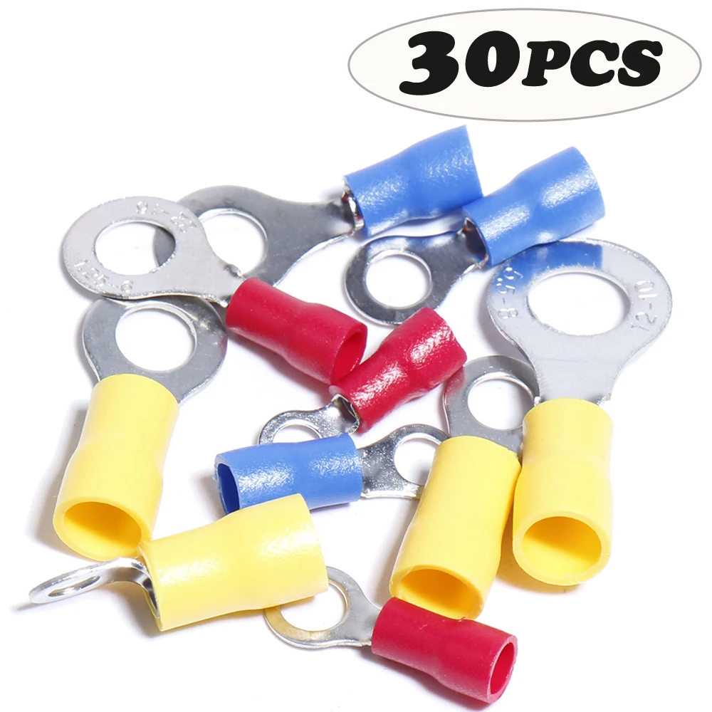 

30Pcs Wire Terminal Crimp RV1.25 RV2 RV5.5 Splice PVC Insulation Cold Cable End Connector Bullet Terminal